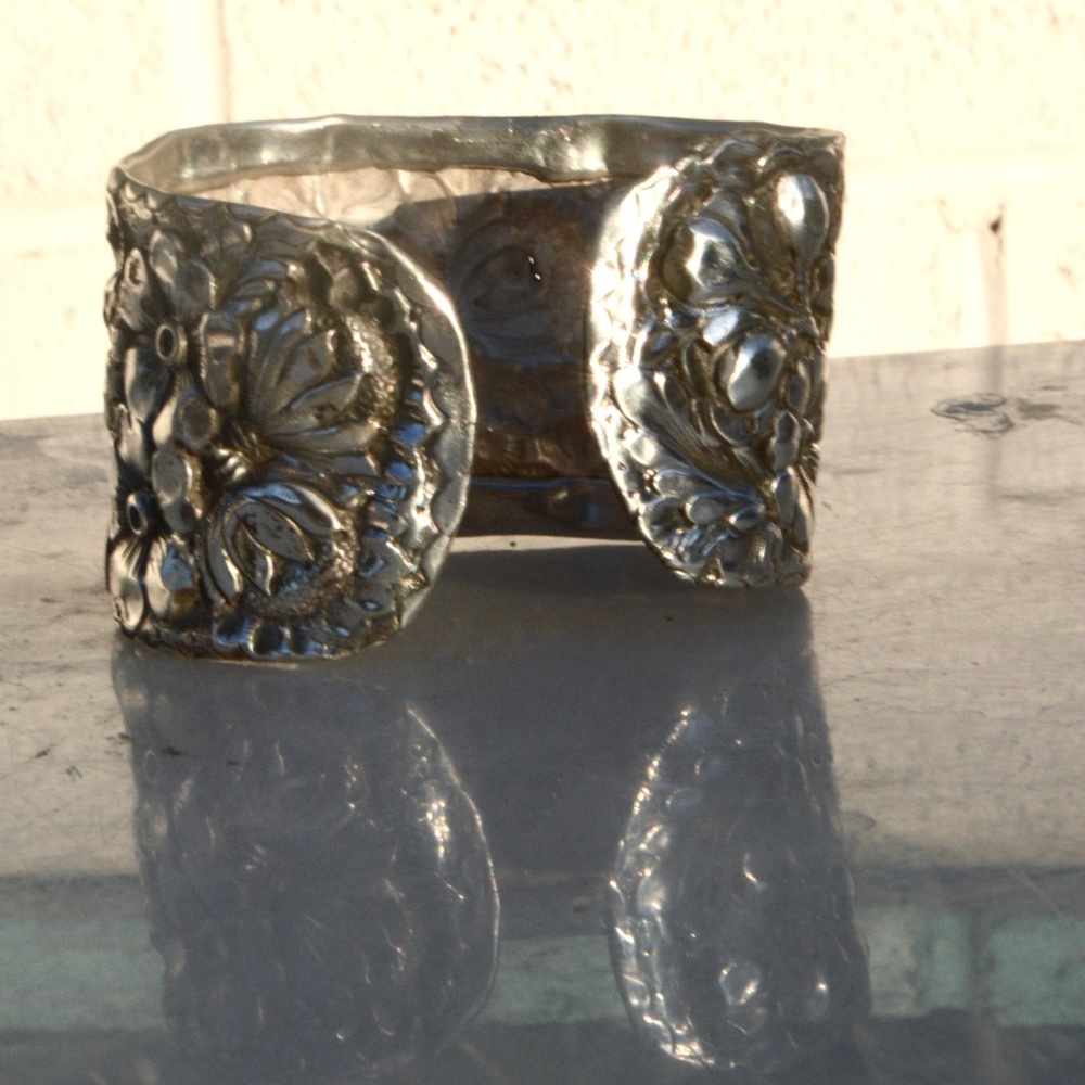 Art Nouveau Sterling Silver Floral Cuff Bracelet - Picture 5 of 7